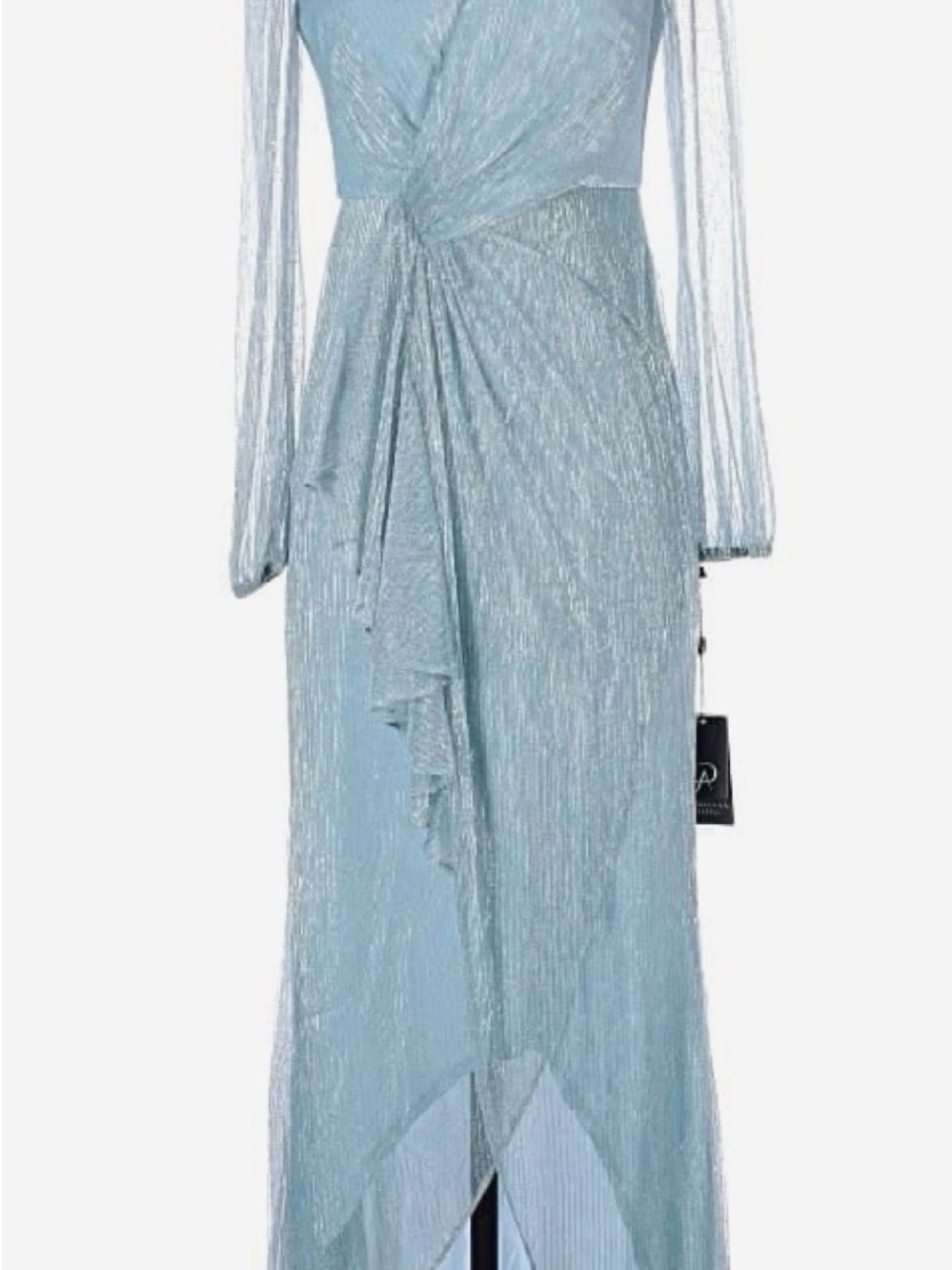 Adrianna Papell Light Blue Metallic Wrap Maxi Dress